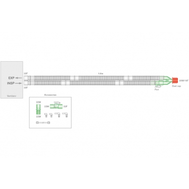 Дыхательный контур Flextube 22мм, длина 1.6м с адаптером для доставки закиси азота